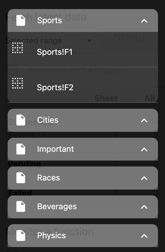 Dropdown menu monitor a function