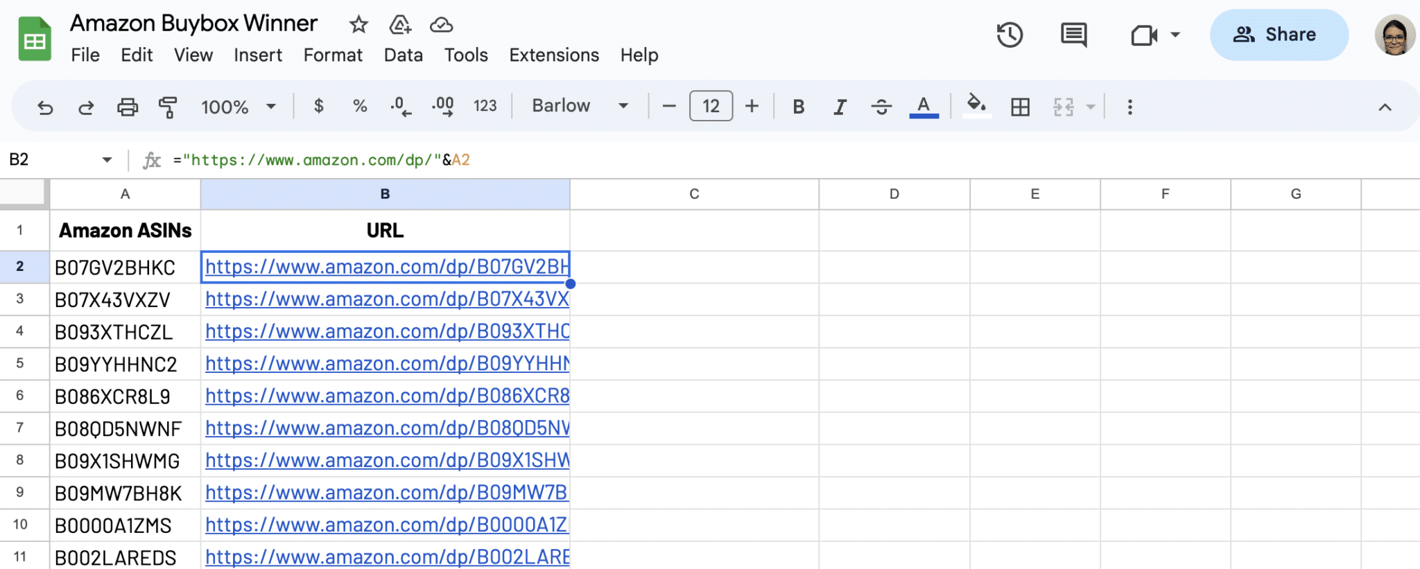 Input the URLs of the ASINs