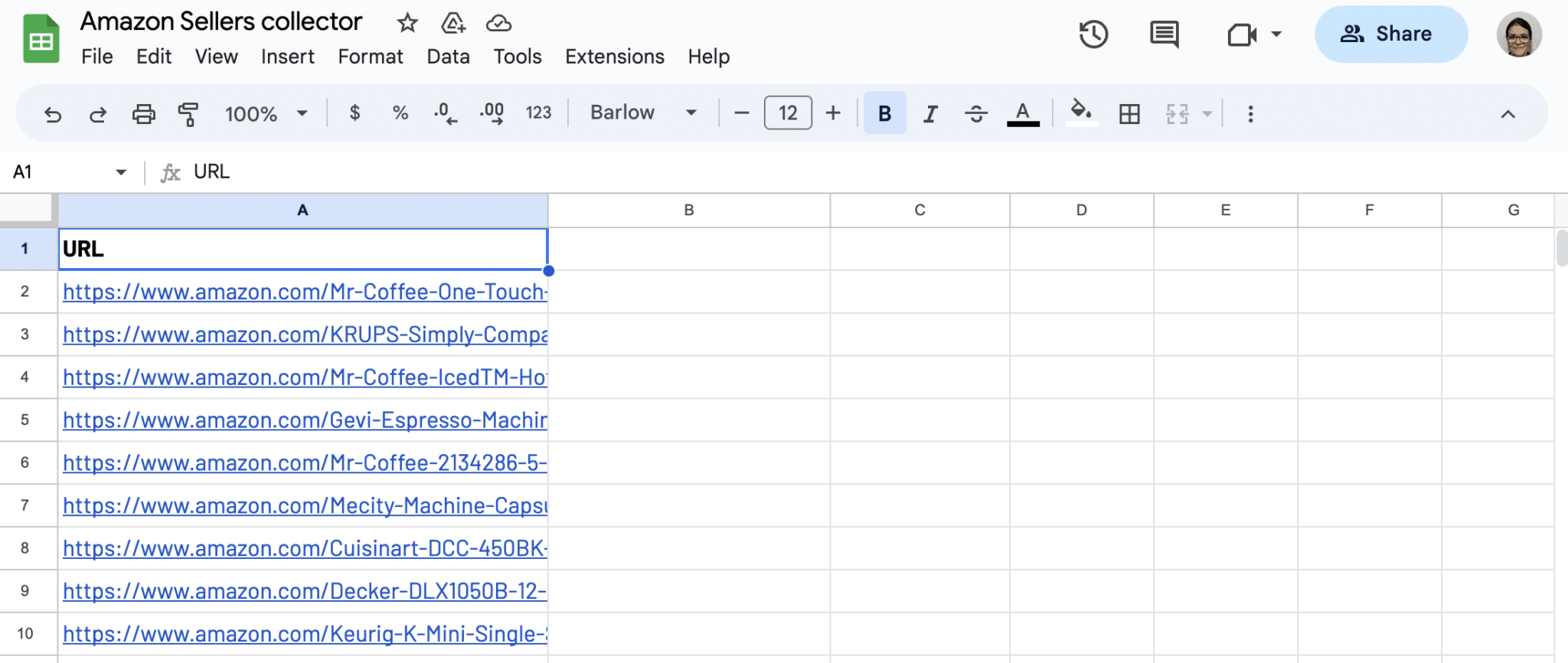 Input the product URLs