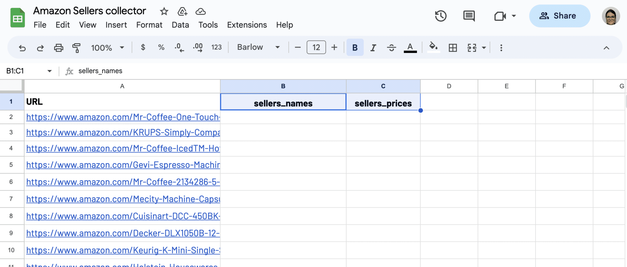 Input Amazon data selectors