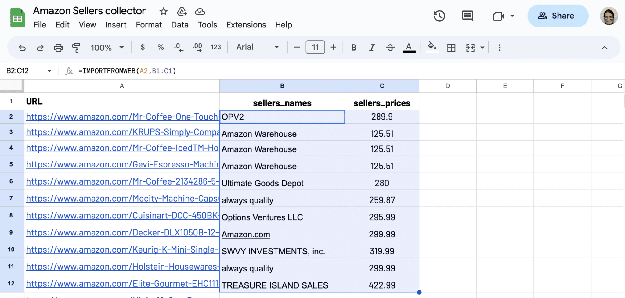 Write IMPORTFROMWEB() function