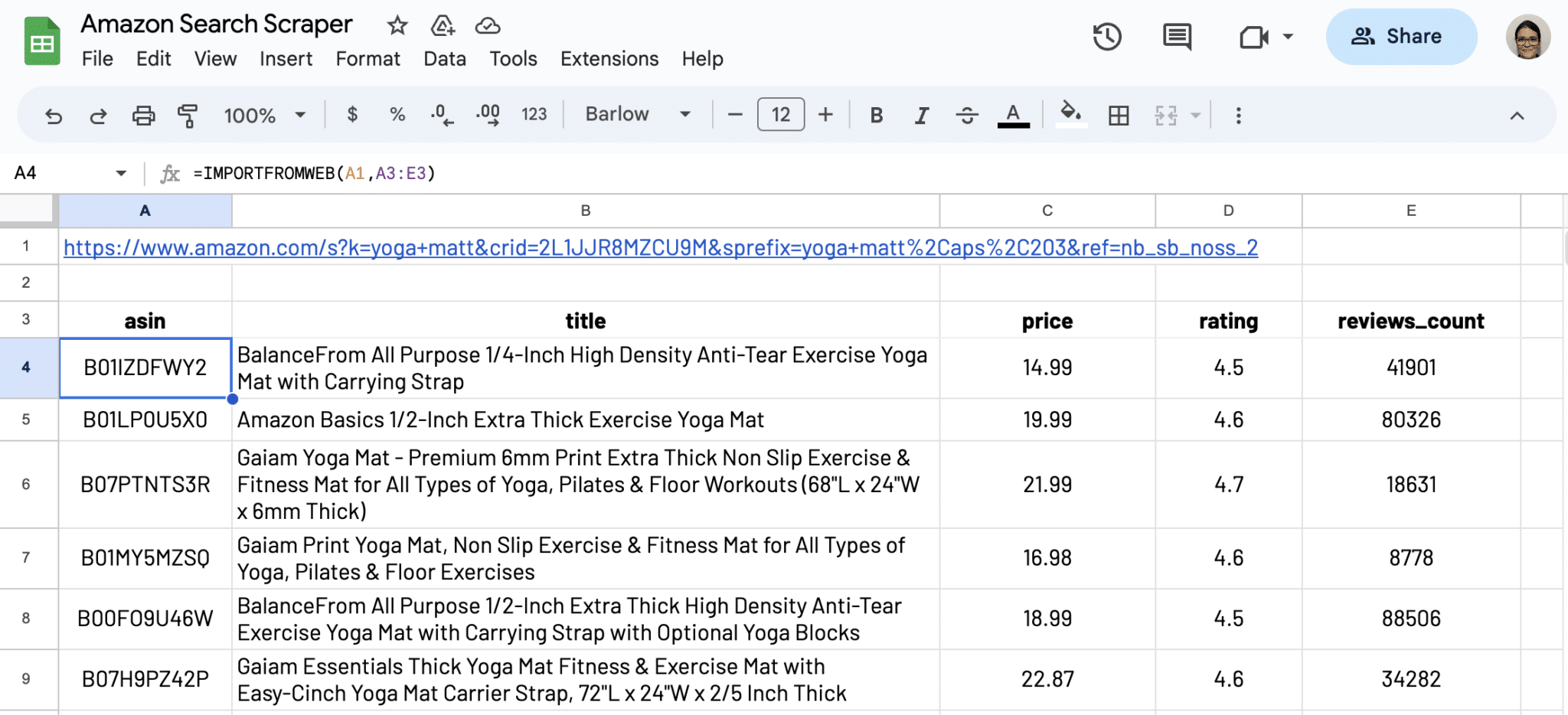 Write the IMPORTFROMWEB() funcion