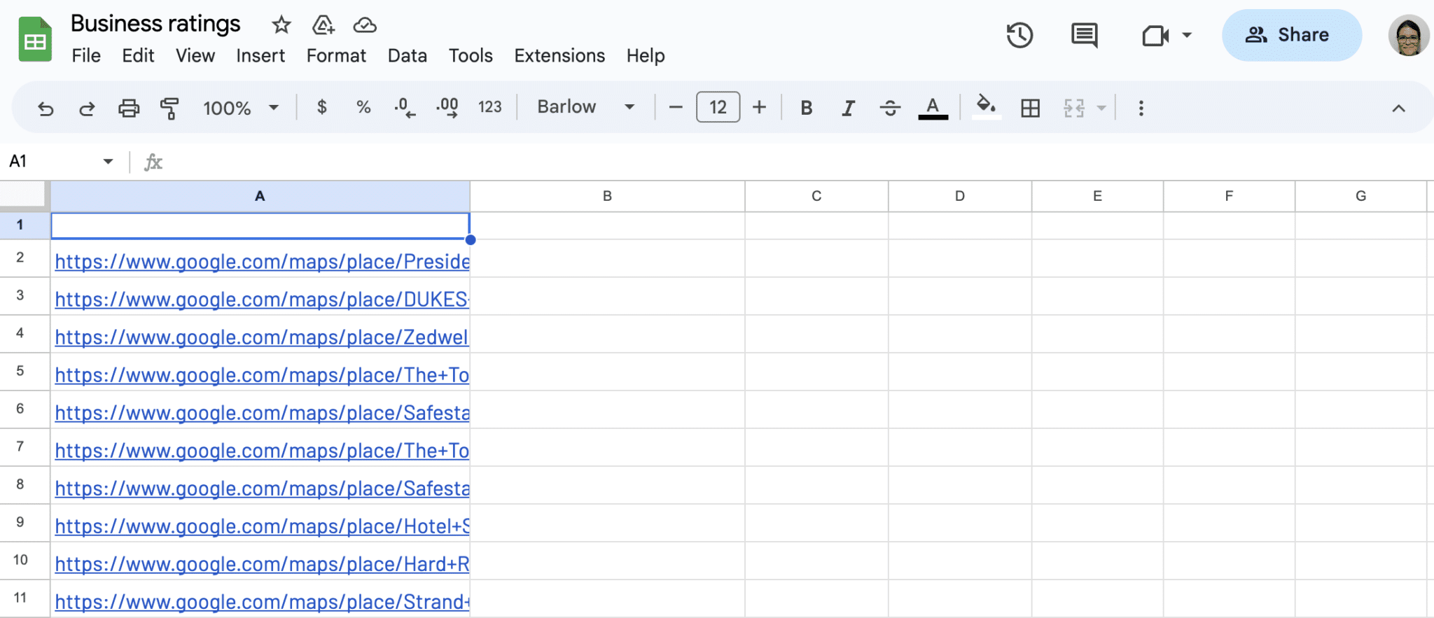 Input Google Maps Places URLs