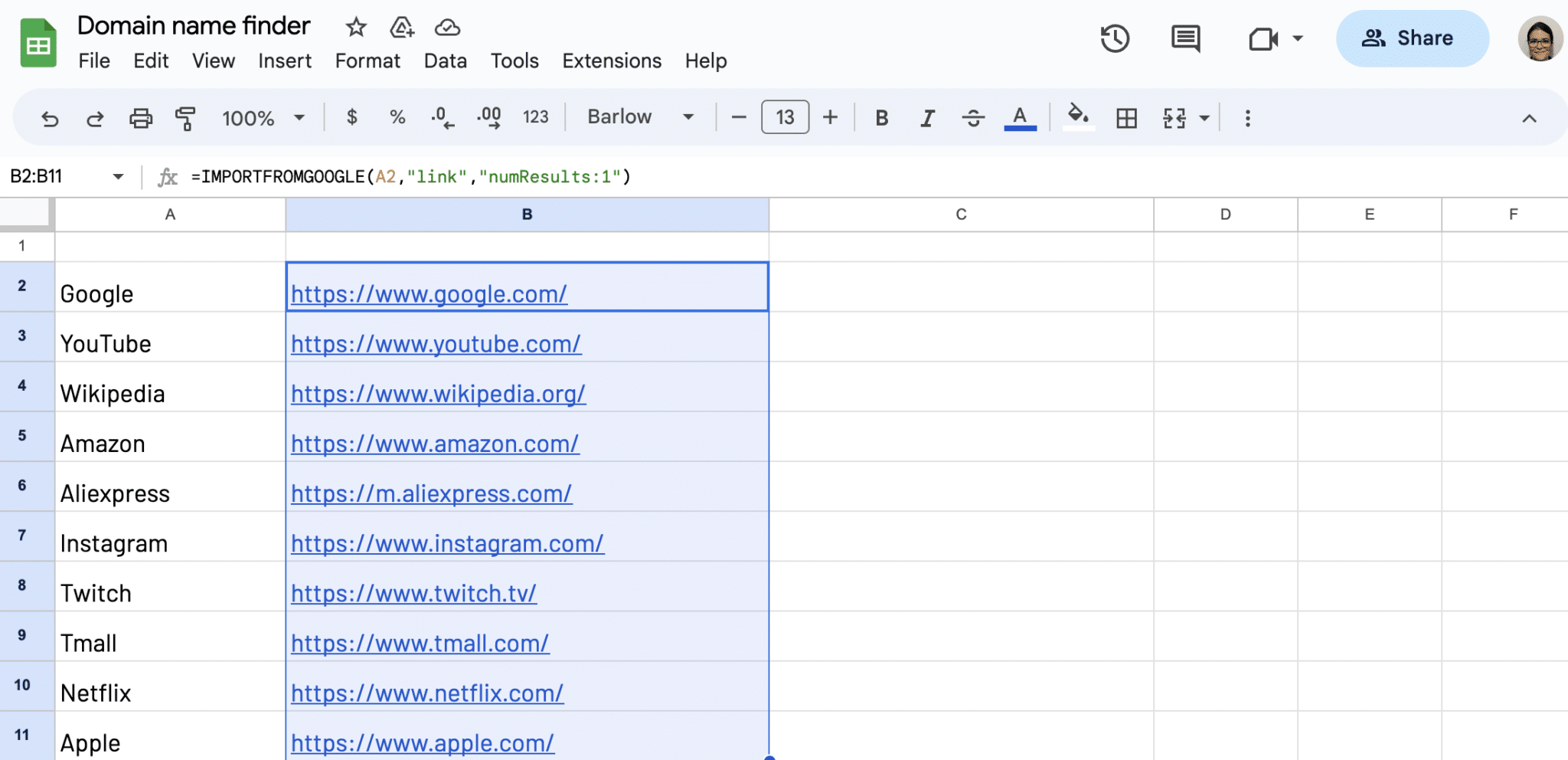 Drag down to copy formula