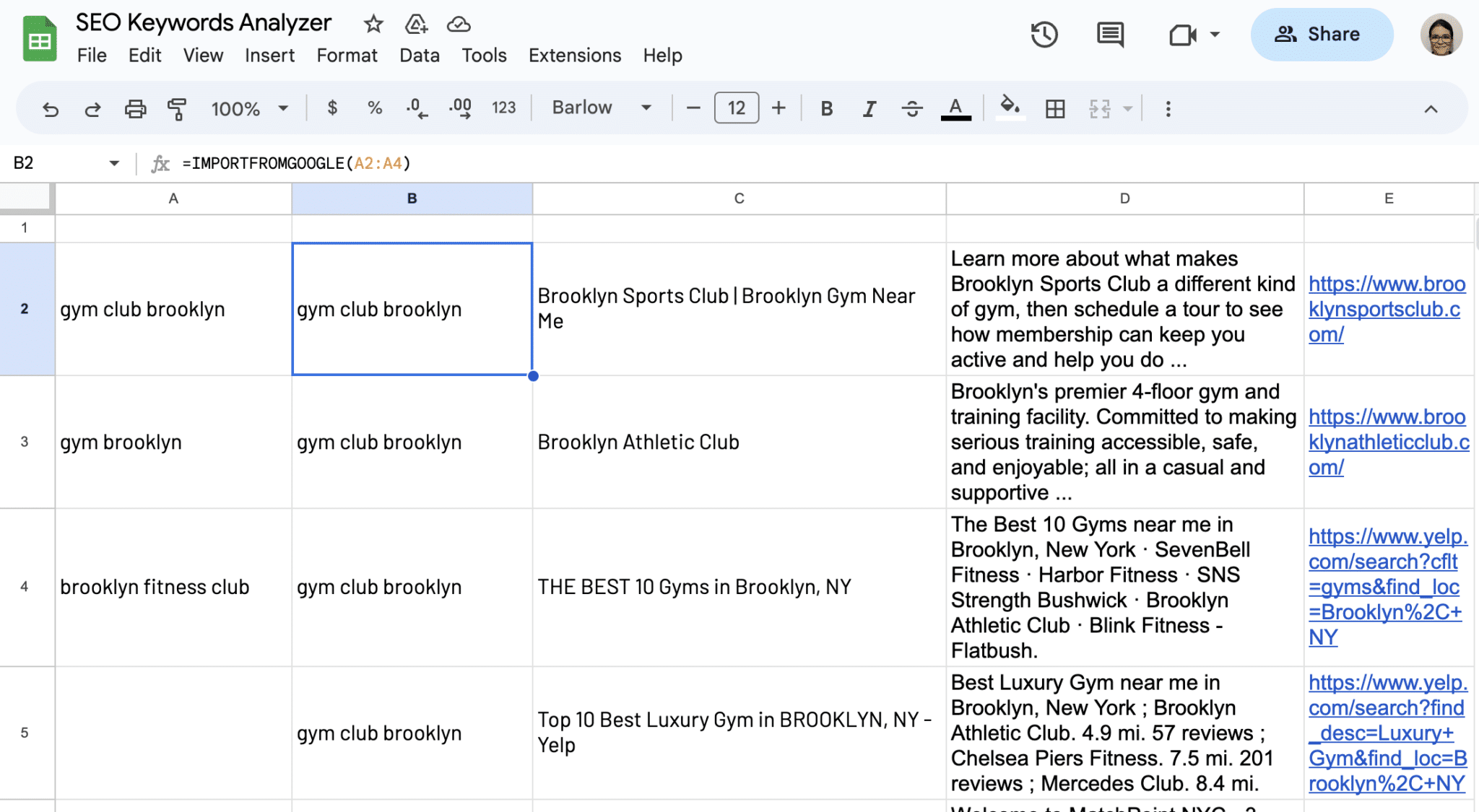 Extract Google results for multiple keywords