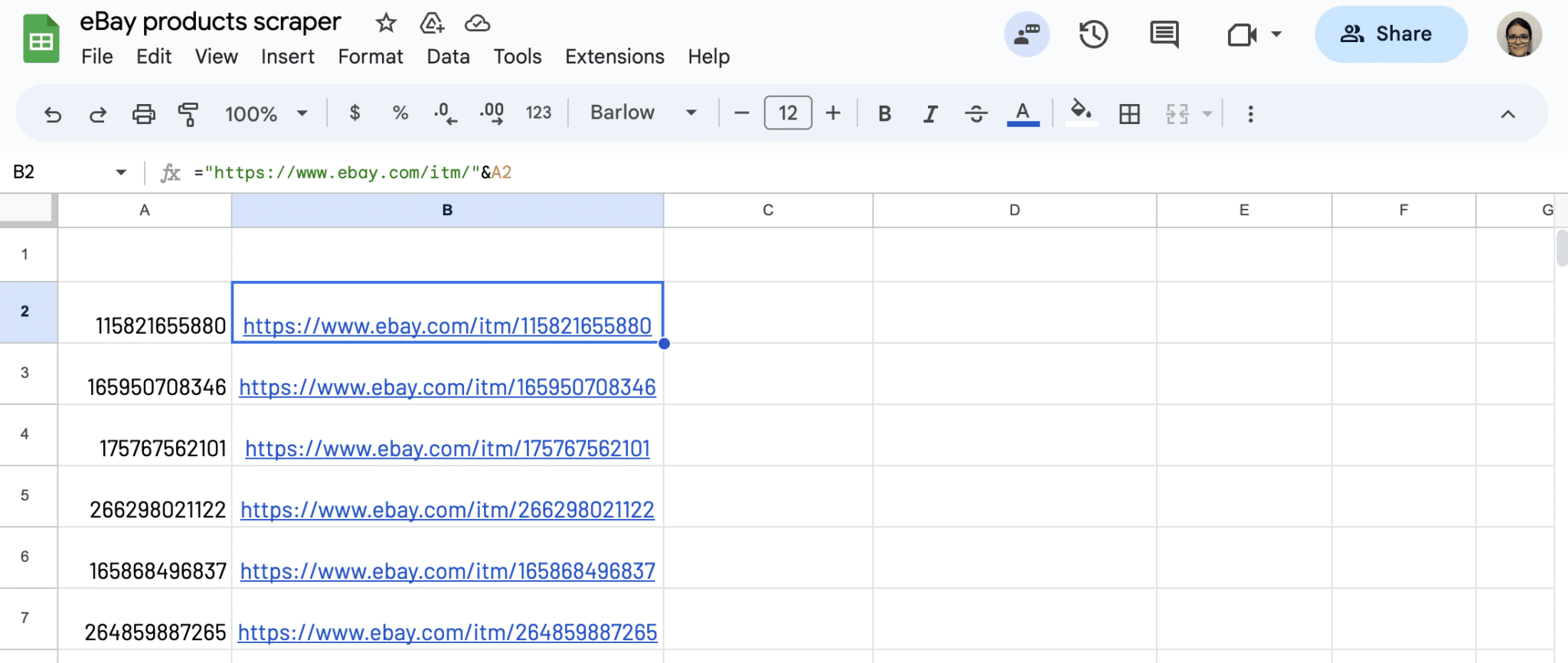 Input the eBay product URLs