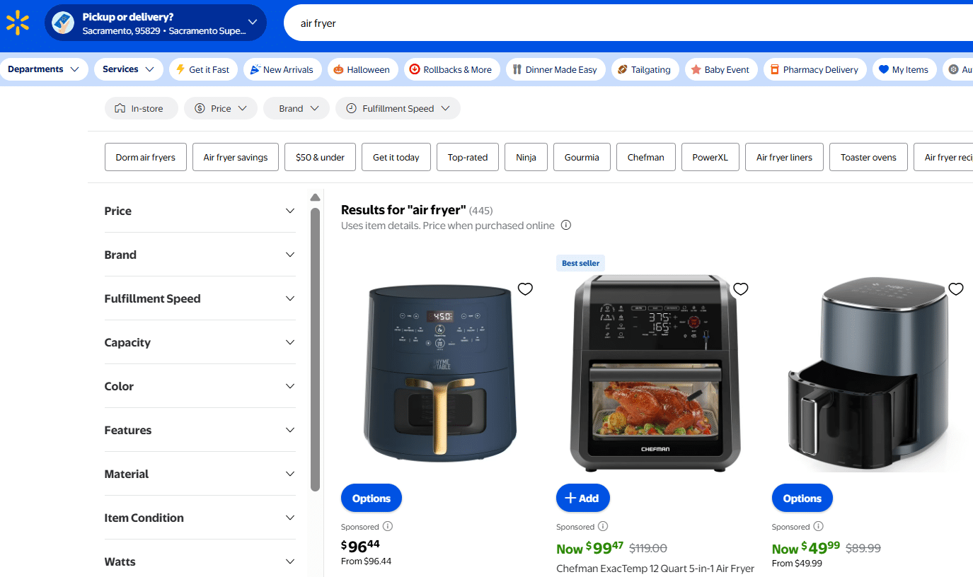 Walmart Search Page